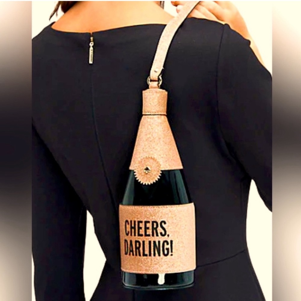 KATE SPADE CHAMPAGNE BOTTLE WRISTLET LEATHER PURSE / CLUTCH BAG